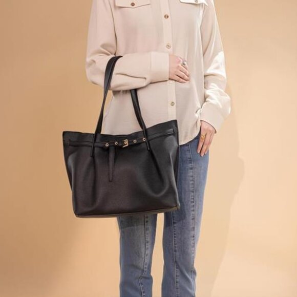 Tote Bag with Belted Detailing Black - Picture 2 of 6